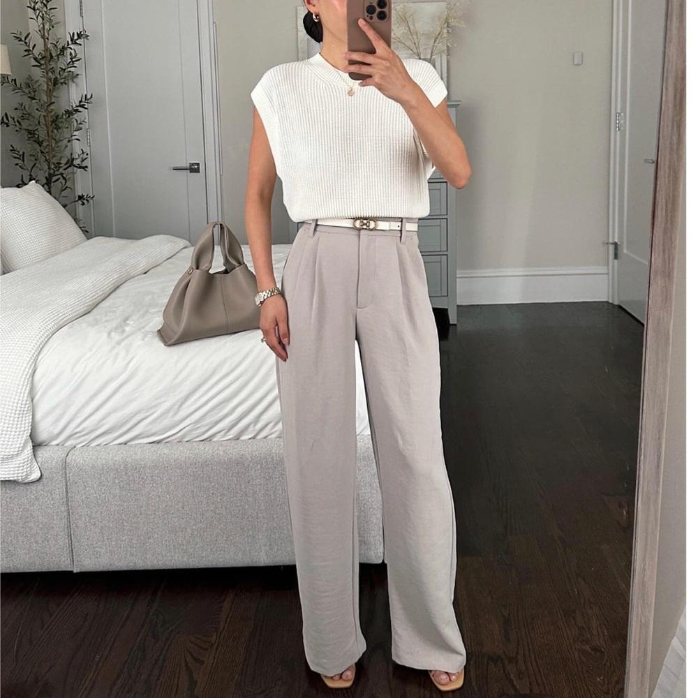 A&F Sloane Tailored Premium Crepe Pant - color light grey